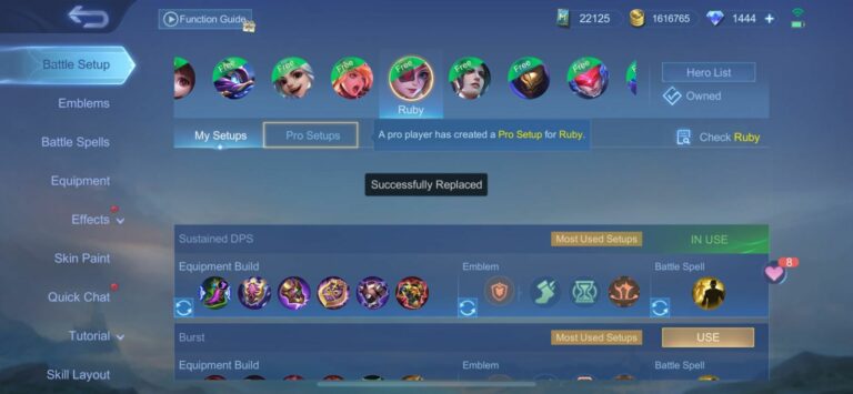 Control Setting Hero Ruby di MLBB Versi Kapten Geek Fam