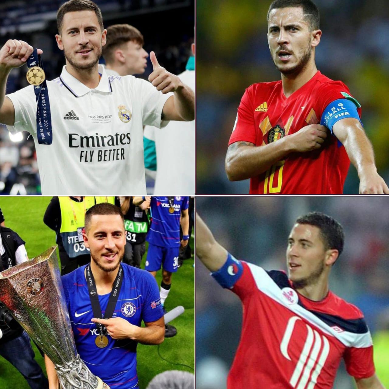 Kolase Eden Hazard berseragam Timnas Belgia, LOSC, Chelsea, dan Real Madrid. (Foto: Instagram/@hazardeden_10)