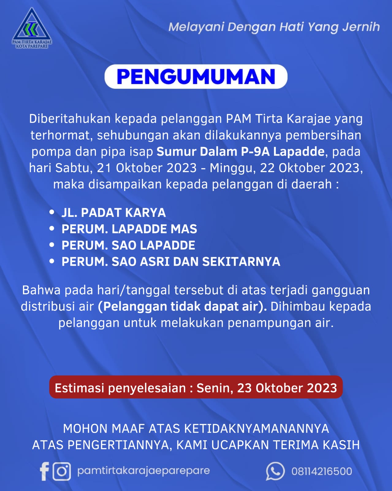 Ada Gangguan Distribusi Air Bersih di Beberapa Titik di Parepare