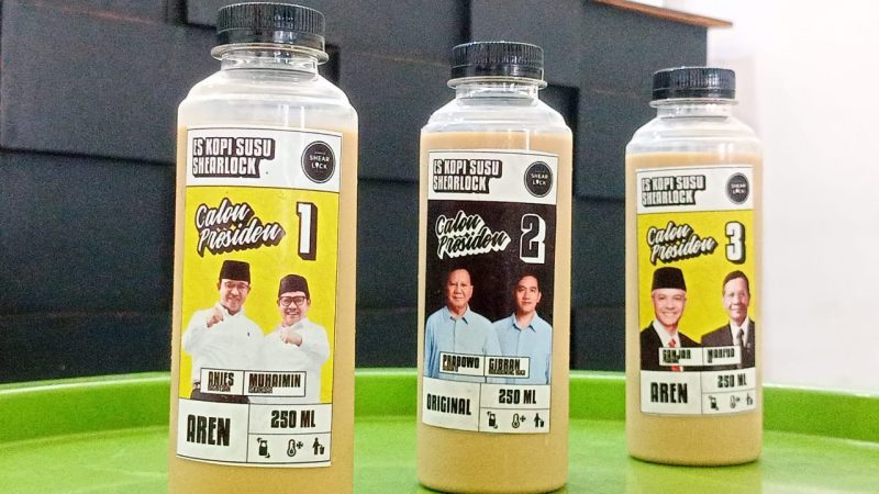 Minuman Es Kopi Berlabel Foto Capres dan Cawapres