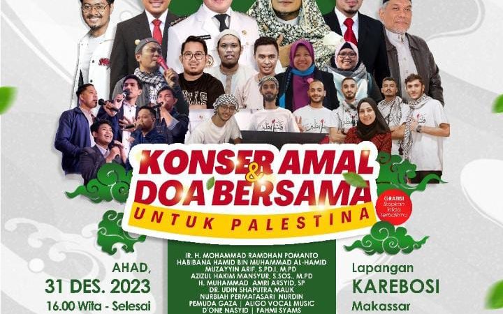 Penghujung Tahun 2023, Aliansi Makassar Peduli Palestina Gelar Konser Amal dan Doa Bersama 