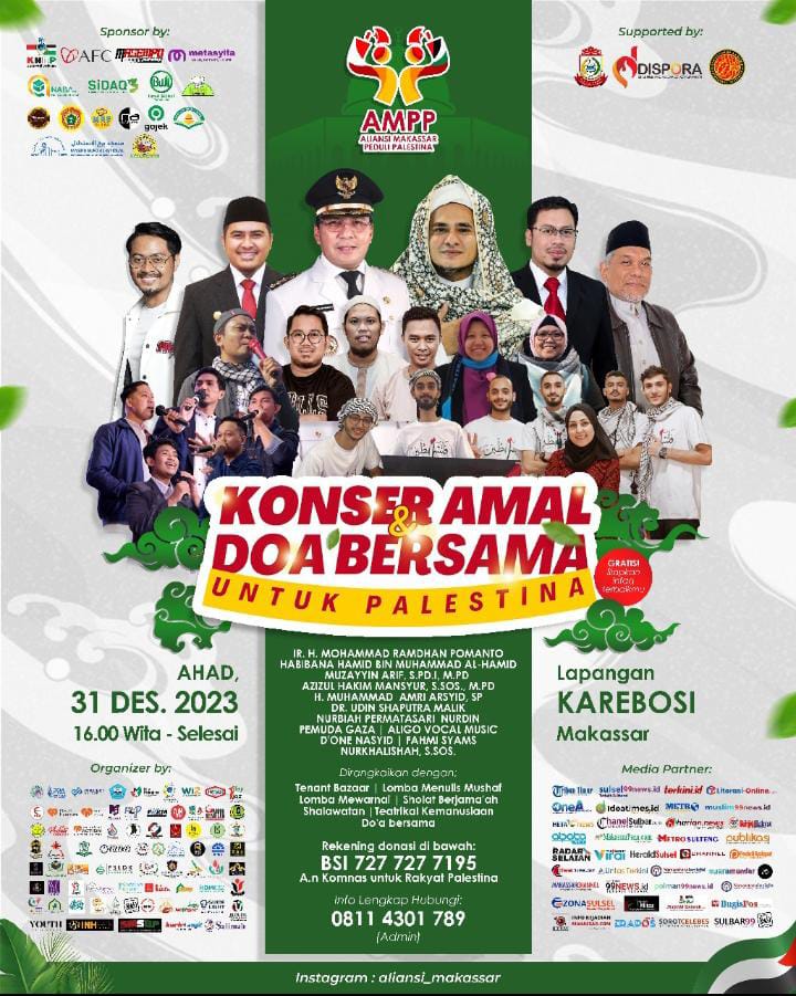 Penghujung Tahun 2023, Aliansi Makassar Peduli Palestina Gelar Konser Amal dan Doa Bersama 