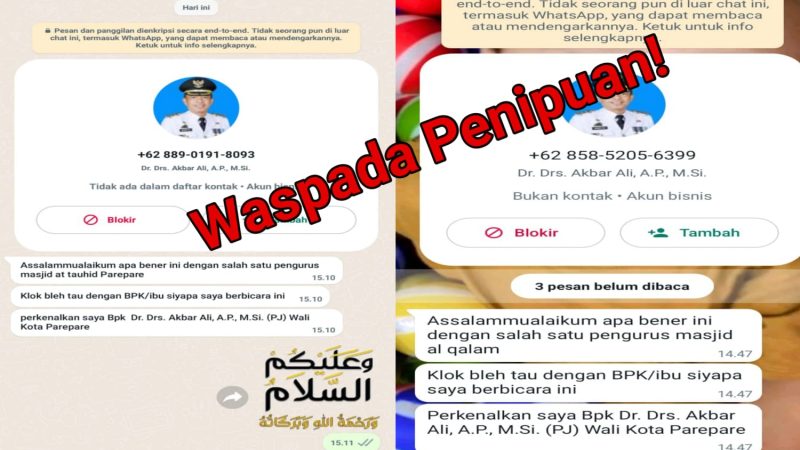 Modus Penipuan Via WhatsApp Catut Nama Pj Wali Kota Parepare 