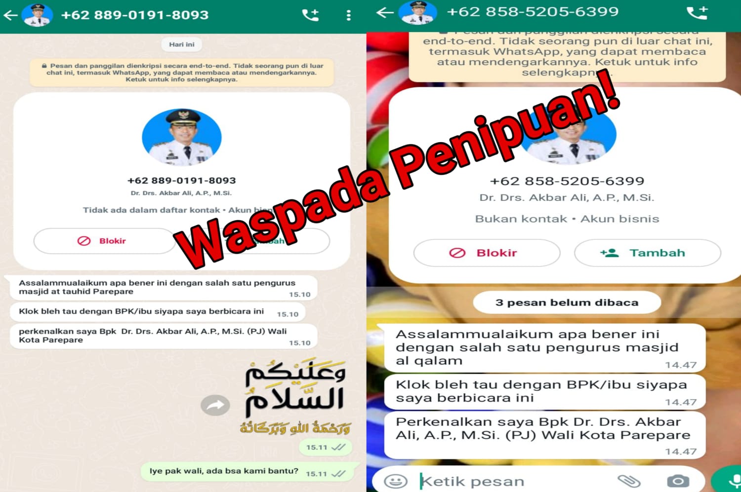 Modus Penipuan Via WhatsApp Catut Nama Pj Wali Kota Parepare 