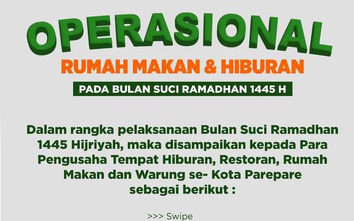 Aturan Jam Operasional Rumah Makan dan Hiburan Selama Bulan Ramadan di Parepare