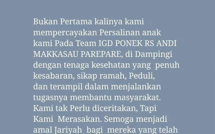 Sejalan Komitmen, Pelayanan Kesehatan di IGD Ponek RSUD Andi Makkasau Dapat Apresiasi Masyarakat