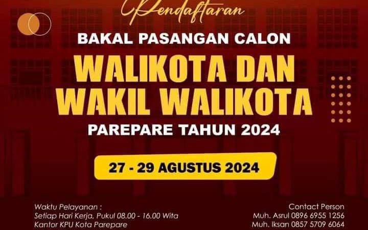 KPU Parepare Buka Pendaftaran Cakada Mulai 27 hingga 29 Agustus