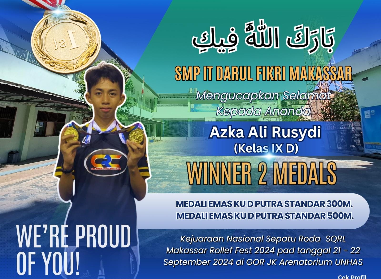 Murid SMPIT Darul Fikri Makassar Raih Dua Medali Emas di Kejurnas Sepatu Roda 2024