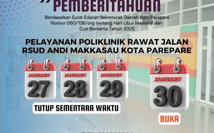RSUD Andi Makkasau Umumkan Jadwal Cuti Bersama