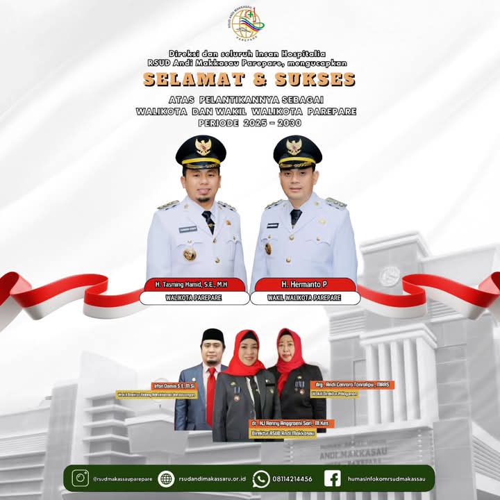 RSUD Andi Makkasau Ucapkan Selamat Atas Pelantikan Walikota dan Wakil Walikota Parepare