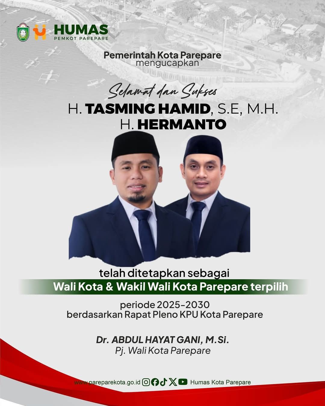 Abdul Hayat Gani Ucapkan Selamat kepada Wali Kota Parepare Terpilih