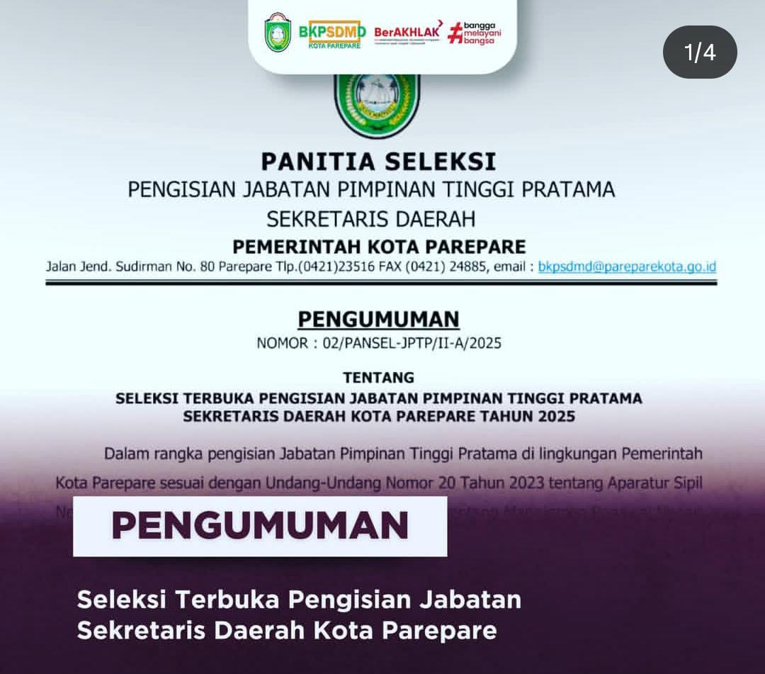 Pemkot Parepare Buka Seleksi Terbuka Calon Sekda