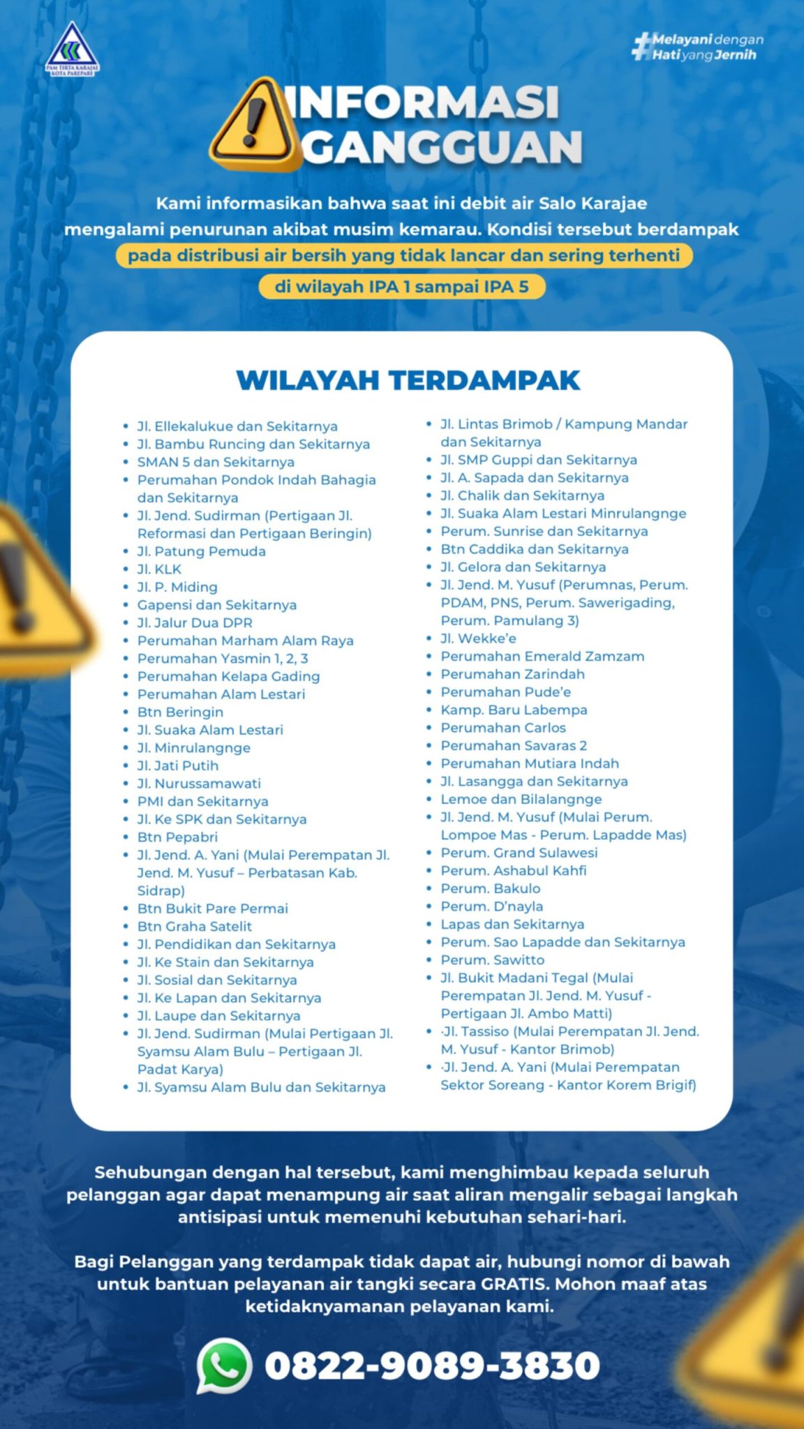 PAM Tirta Karajae Siapkan Layanan Tangki Gratis di Beberapa Wilayah Terdampak Distribusi Air