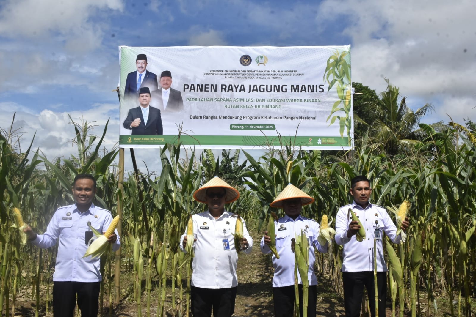 Dorong Ketahanan Pangan, Rutan Pinrang Panen Jagung bersama Kakanwil Ditjenpas Sulsel
