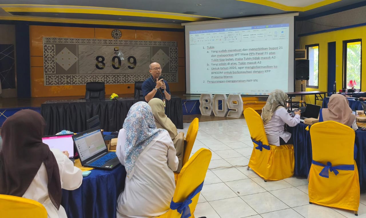 KPP Pratama Maros Gelar Sosialisasi Bukti Potong 1721 A2 bagi Bendaharawan Pemerintah