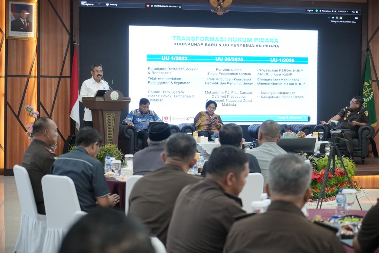 Bintek KUHP dan KUHAP Baru di Kejati Sulsel, JAM Pidum Tekankan Peran Jaksa sebagai Navigator Utama Penanganan Perkara