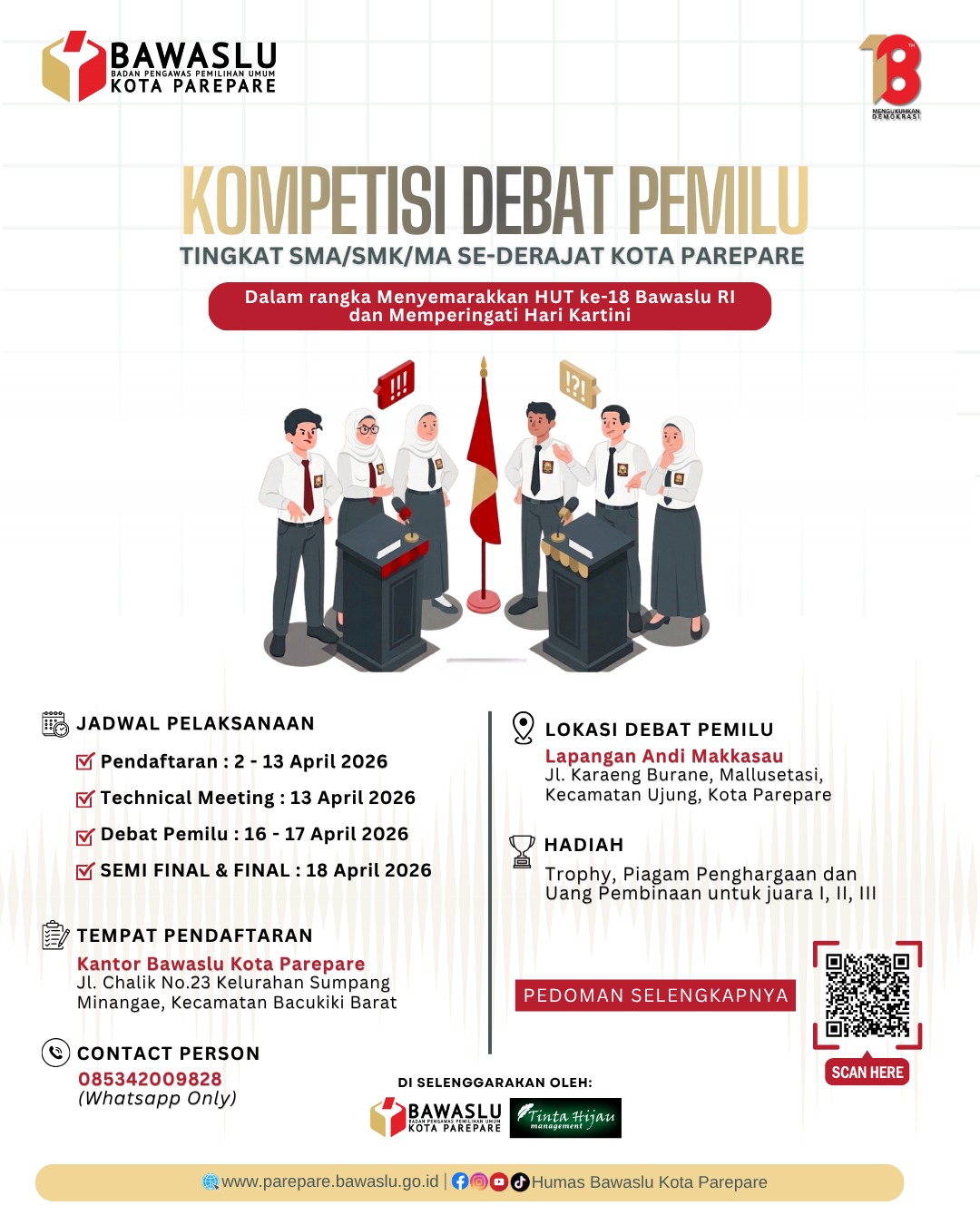 Bawaslu Parepare Gelar Kompetisi Debat Pemilu, Kolaborasi dengan PT Tinta Hijau Bersahaja