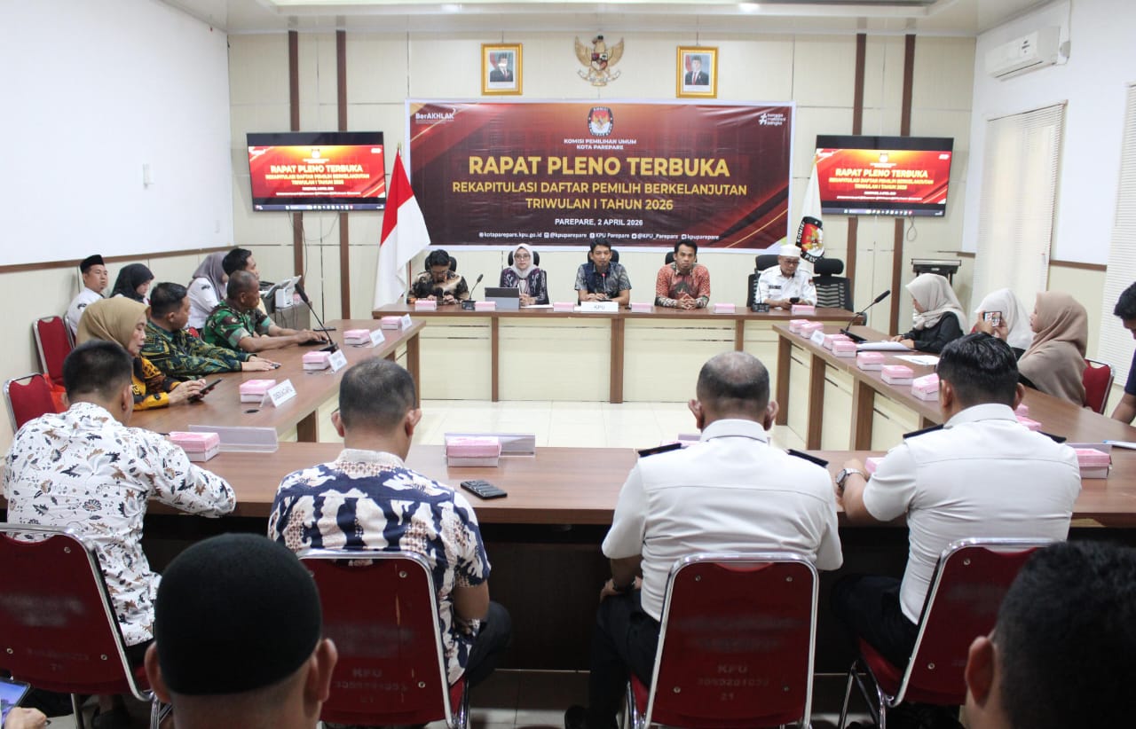 KPU Parepare Gelar Rapat Pleno Terbuka Rekapitulasi DPB Triwulan I Tahun 2026