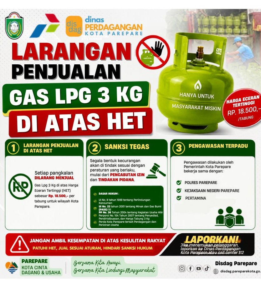 Pemkot Parepare Pastikan Stok Gas 3 Kg Tersedia, Minta Warga Laporkan Penjual Nakal yang Jual di Atas HET