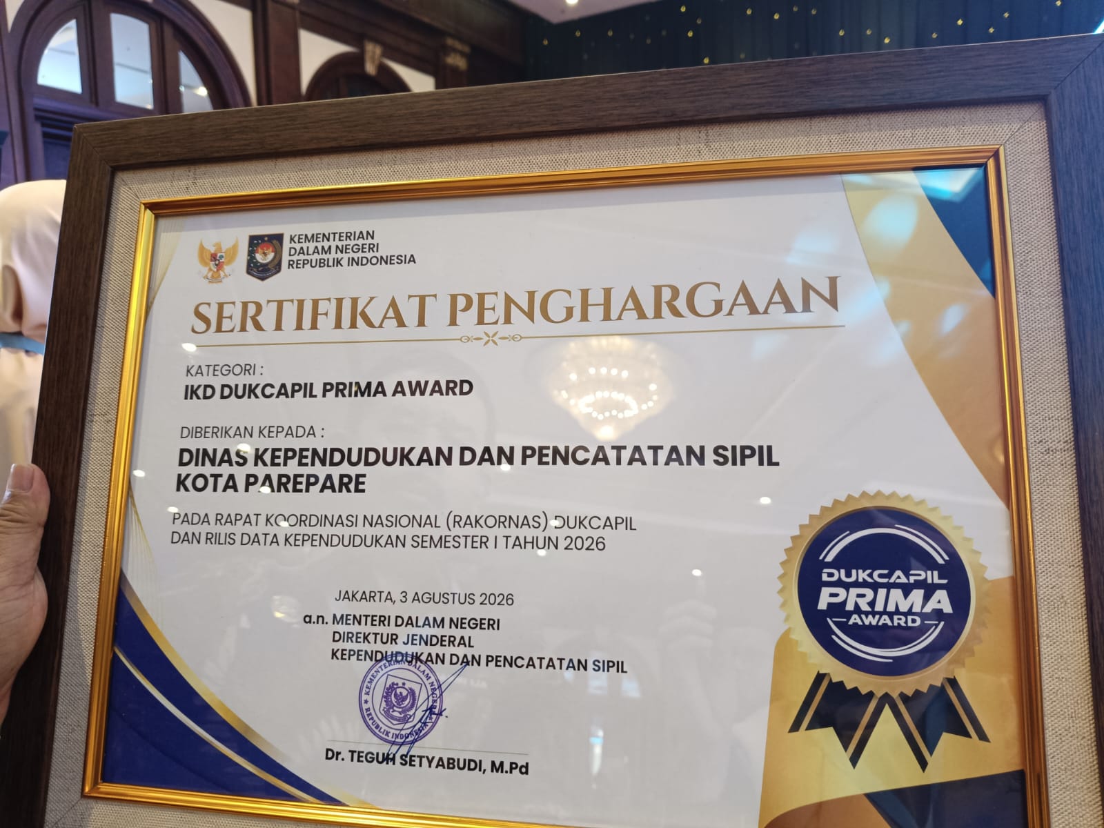 Parepare Raih Penghargaan IKD Disdukcapil Prima Award 2026, Satu-satunya di Indonesia Timur