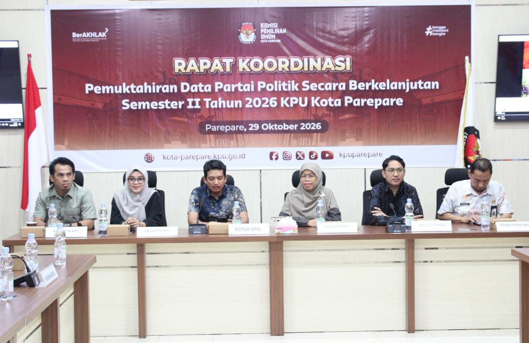 KPU Parepare Gelar Rakor Pemutakhiran Data Partai Politik Berkelanjutan Semester II Tahun 2026